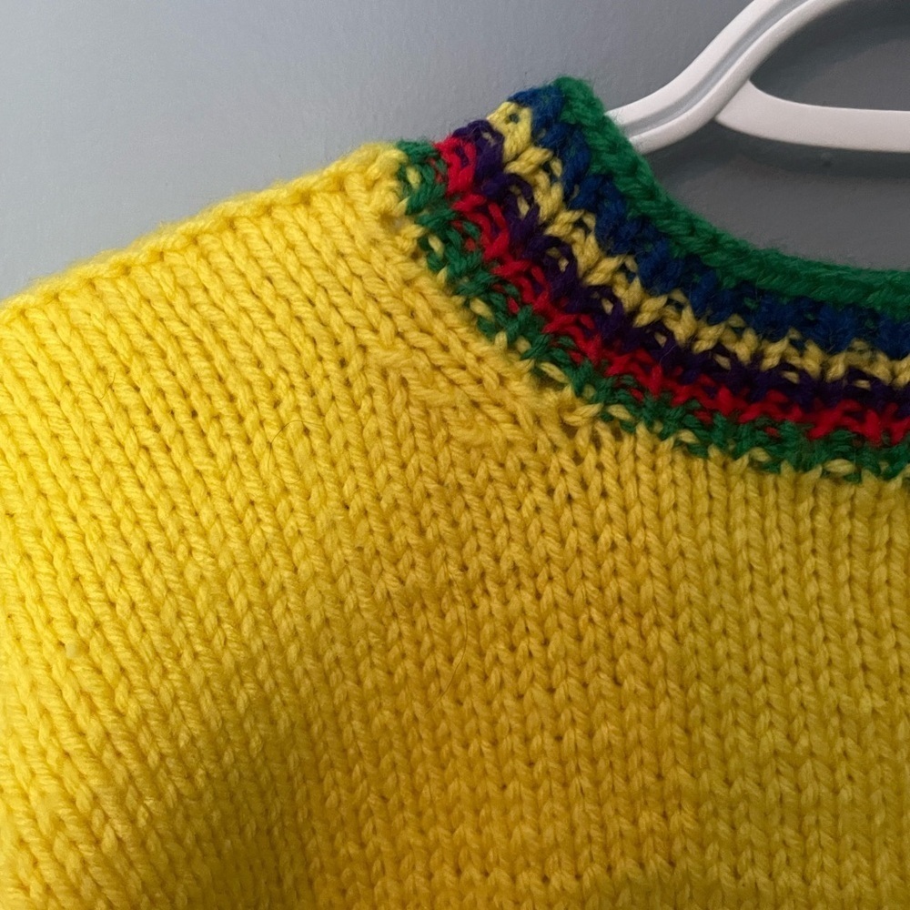 Hand knit colour block dinosaur toddler pull over sweater - Picture 3 of 10